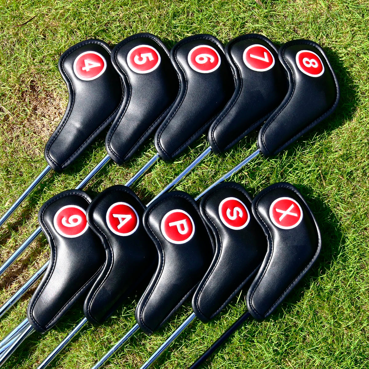 Waterproof PU Leather Golf Accessories Magnet Buckle Long Iron Golf Cover Set 10pcs