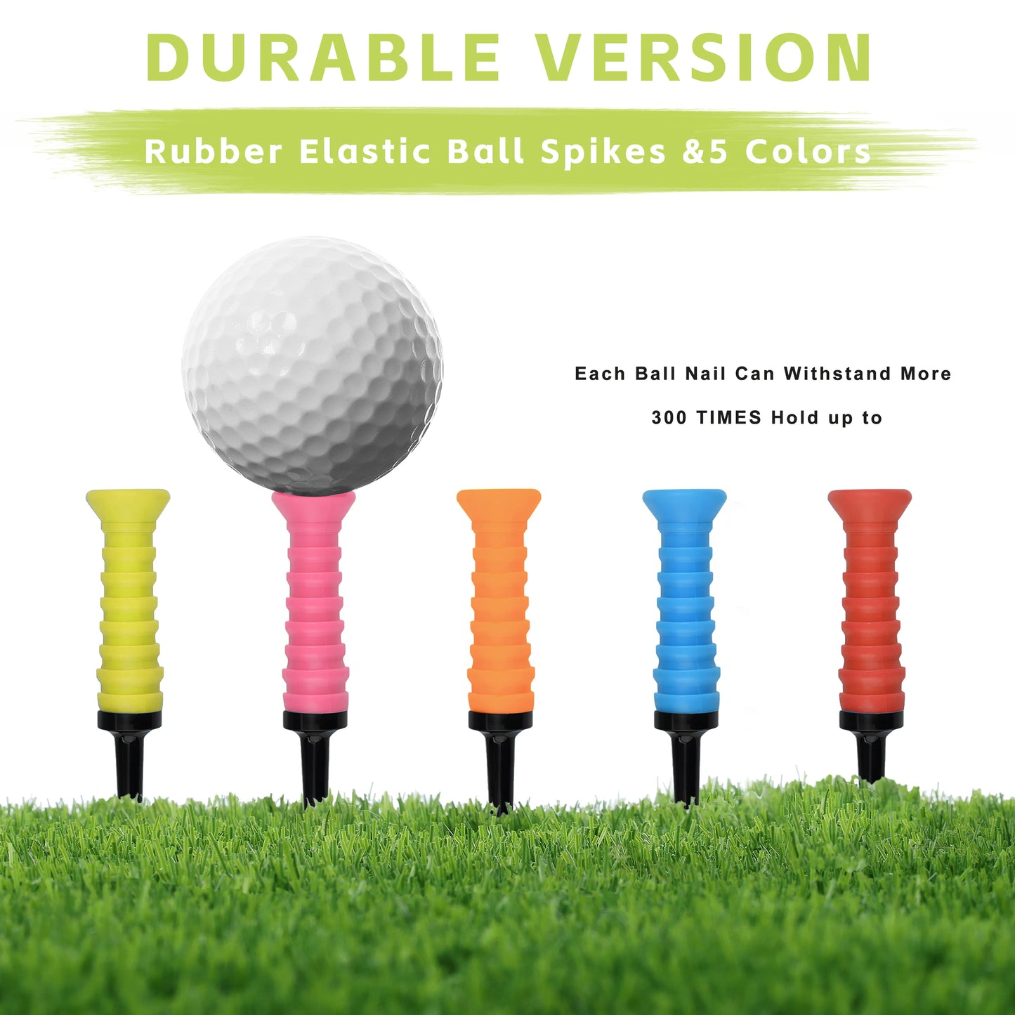 5Pcs Premium Elastic Golf Tees-83mm/3.24" Rubber Ball Tee Holder-Durable Flexible Golf Accessories Five Colors Available Custom