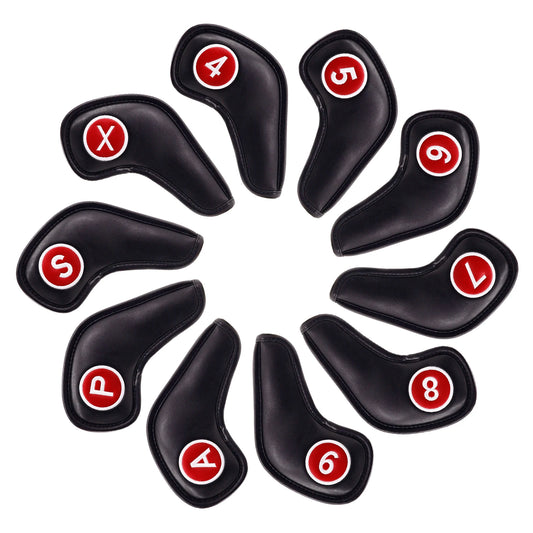 Waterproof PU Leather Golf Accessories Magnet Buckle Long Iron Golf Cover Set 10pcs