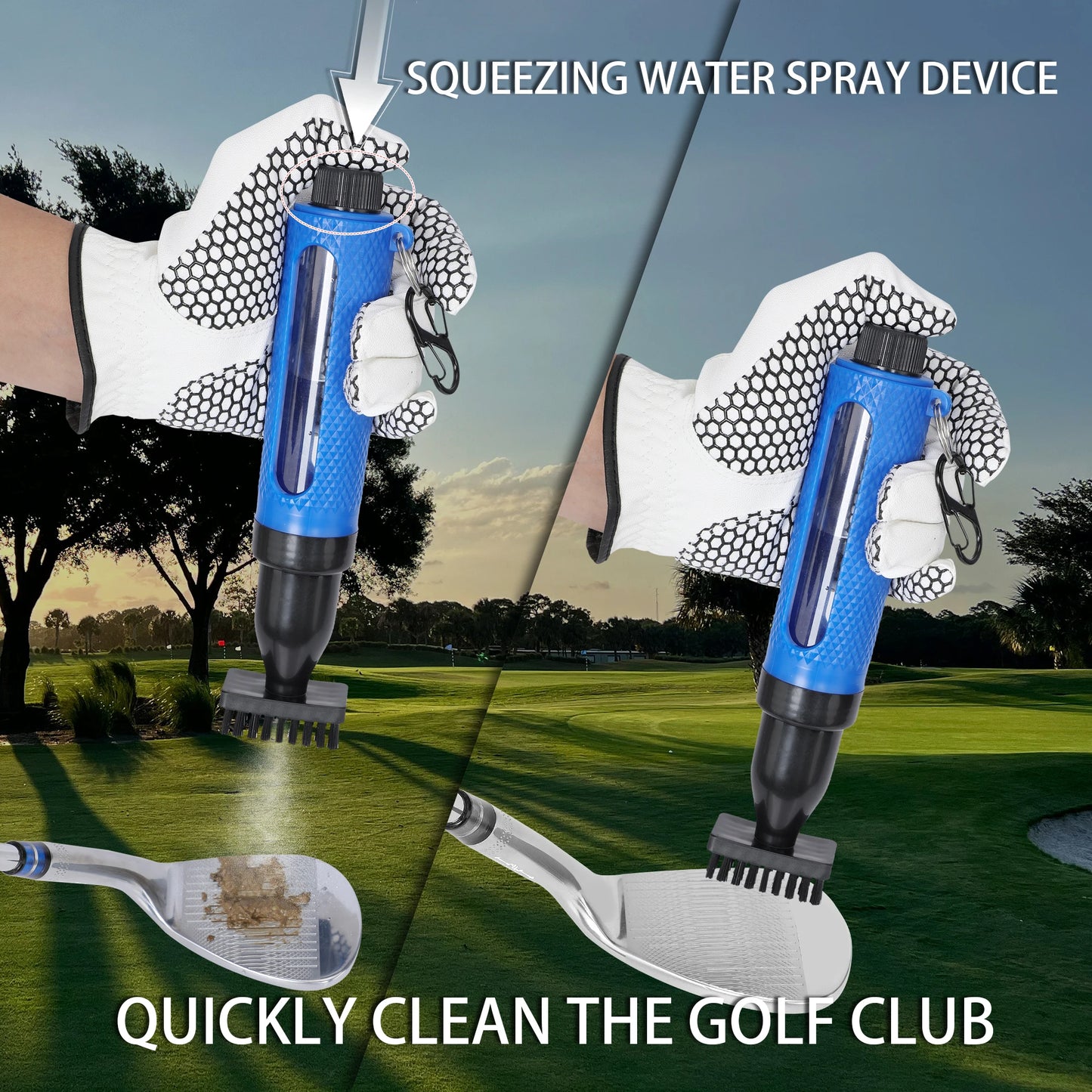 New Golf Supplier Wholesale in Stock Pro Club Accessories Blue High Quality PVC Bristle Squeeze Bottle Water Golf Cleaning Brush