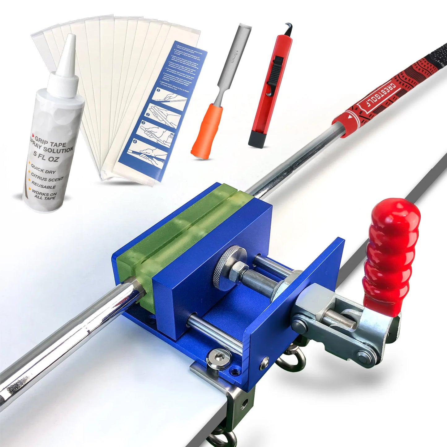Golf Repair Kit Set for Regripping Golf Clubs Inlcudes 13Pcs Grip Tapes, Hook Knife, Solvent, Grip Tape Remover and Clamp