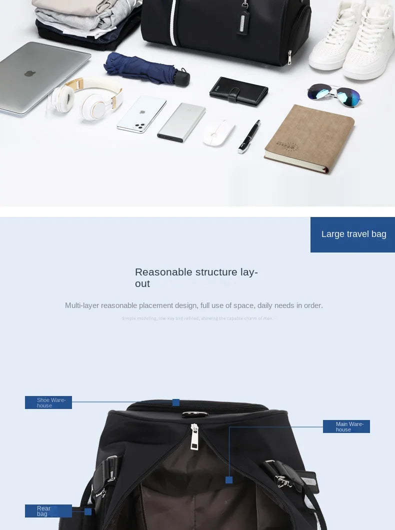 GOLF men's travel bag, short distance luggage bag, dry and wet separation fitness bag, backpack, business trip portable
