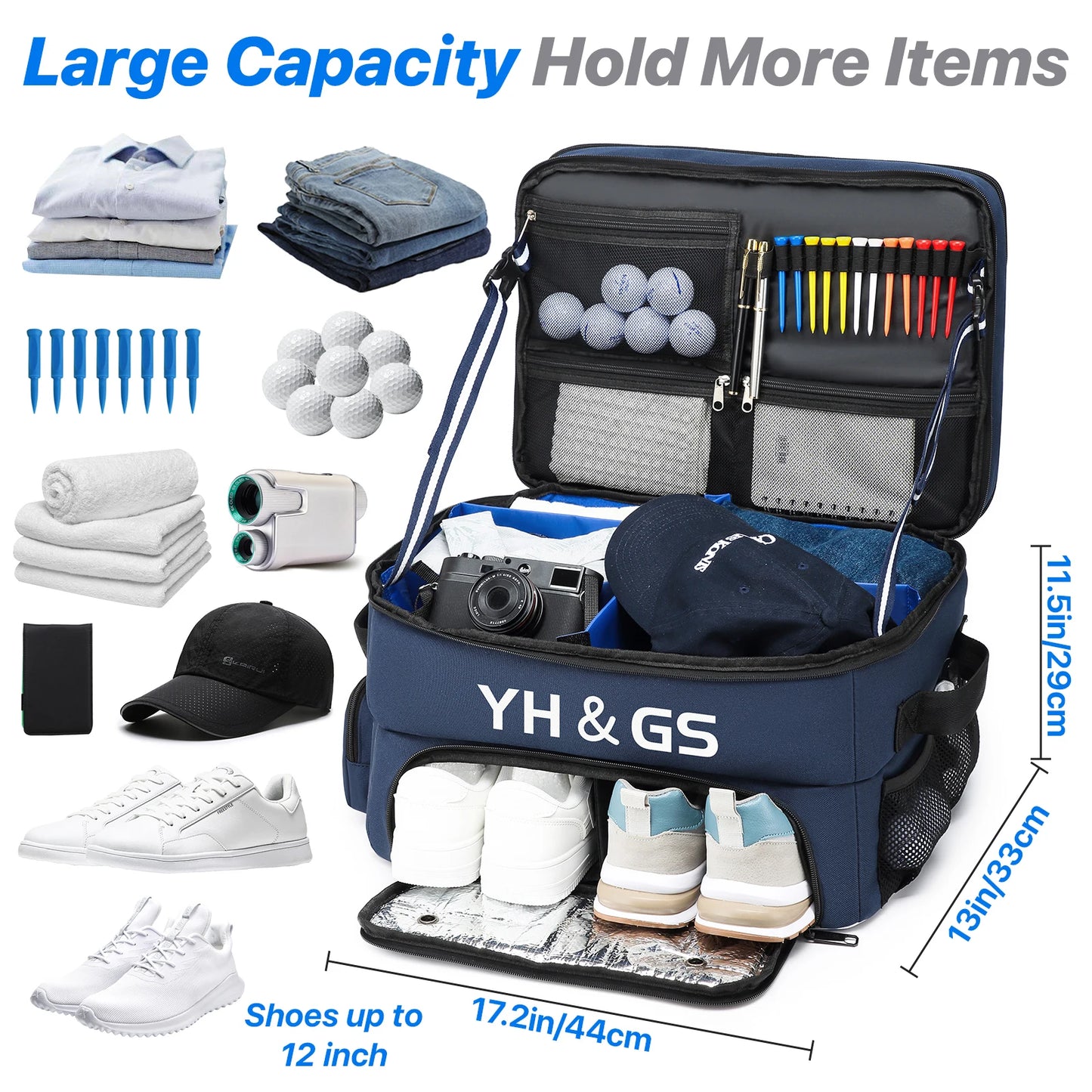 Golf Trunk Organizer Golf Shoes Bag With Large Golf Storage Box for Balls Tees Clothes Gloves Accessories ﻿with Shoe Compartment
