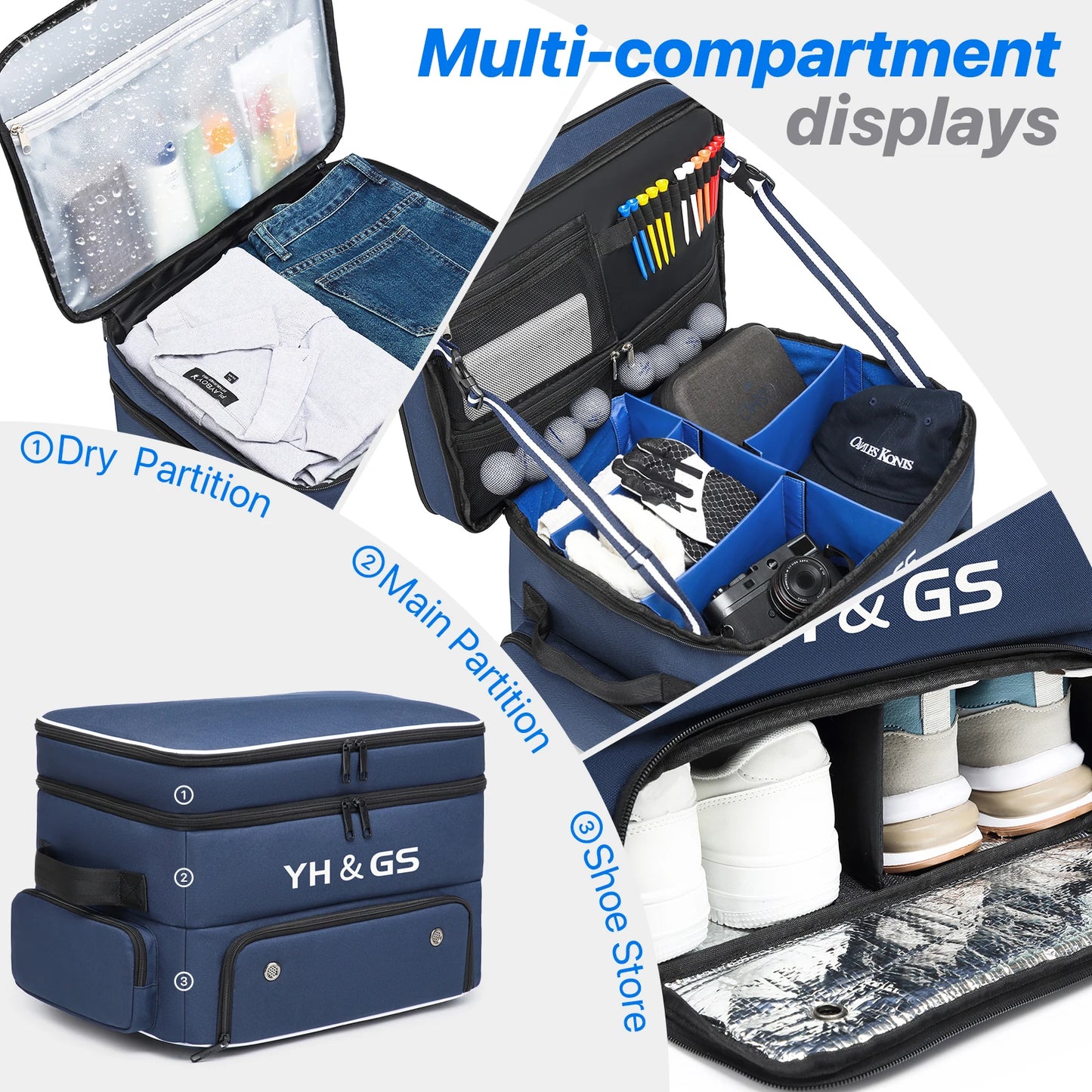 Golf Trunk Organizer Golf Shoes Bag With Large Golf Storage Box for Balls Tees Clothes Gloves Accessories ﻿with Shoe Compartment