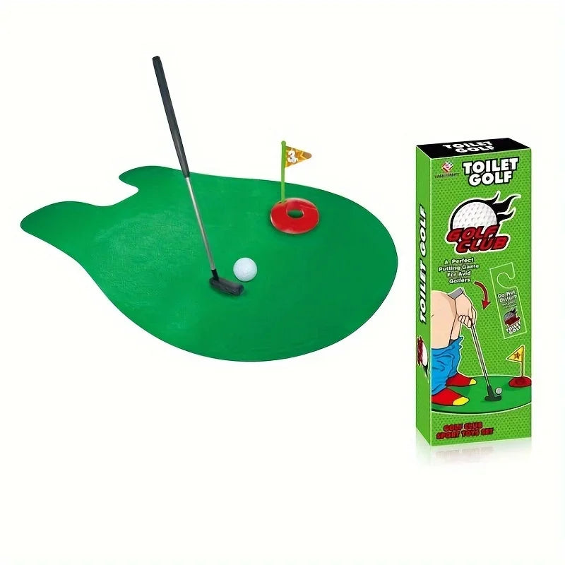 1set Mini Golf Putting Green Set - Toilet Leisure Entertainment Sport-Bathroom Indoor Sports Game with Putter & Ball for Adults
