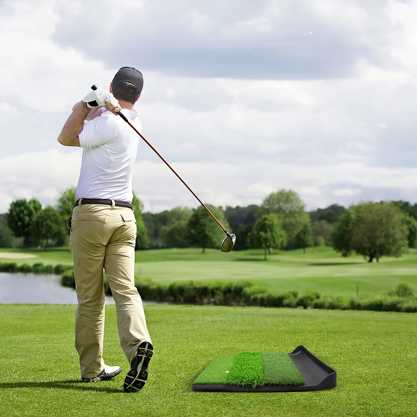 Golf Hitting Mat 4-in-1 Folding Grass Mat - Practice Triple Turf Chipping Swing Detection Aid Hitting Mat Golf Mat for Backyard