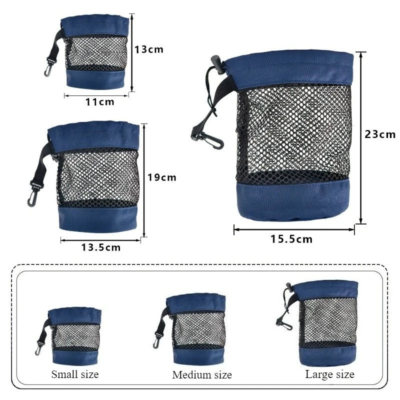 Golf Storage Bag Storage Pouch GOLF Portable Accessory Bag Ball Storage Bag with Net Pocket Drawstring Fabric Bag