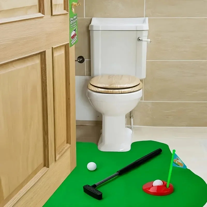 1set Mini Golf Putting Green Set - Toilet Leisure Entertainment Sport-Bathroom Indoor Sports Game with Putter & Ball for Adults