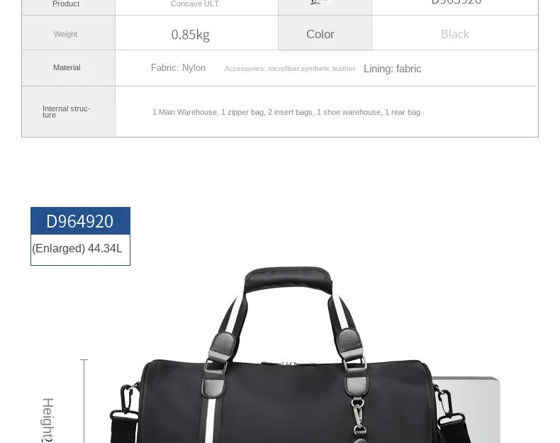 GOLF men's travel bag, short distance luggage bag, dry and wet separation fitness bag, backpack, business trip portable
