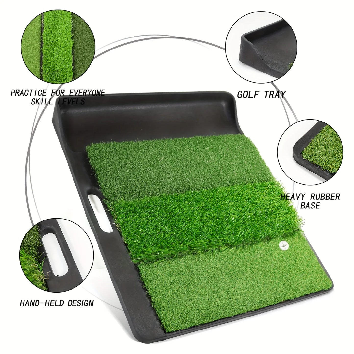 Golf Hitting Mat 4-in-1 Folding Grass Mat - Practice Triple Turf Chipping Swing Detection Aid Hitting Mat Golf Mat for Backyard