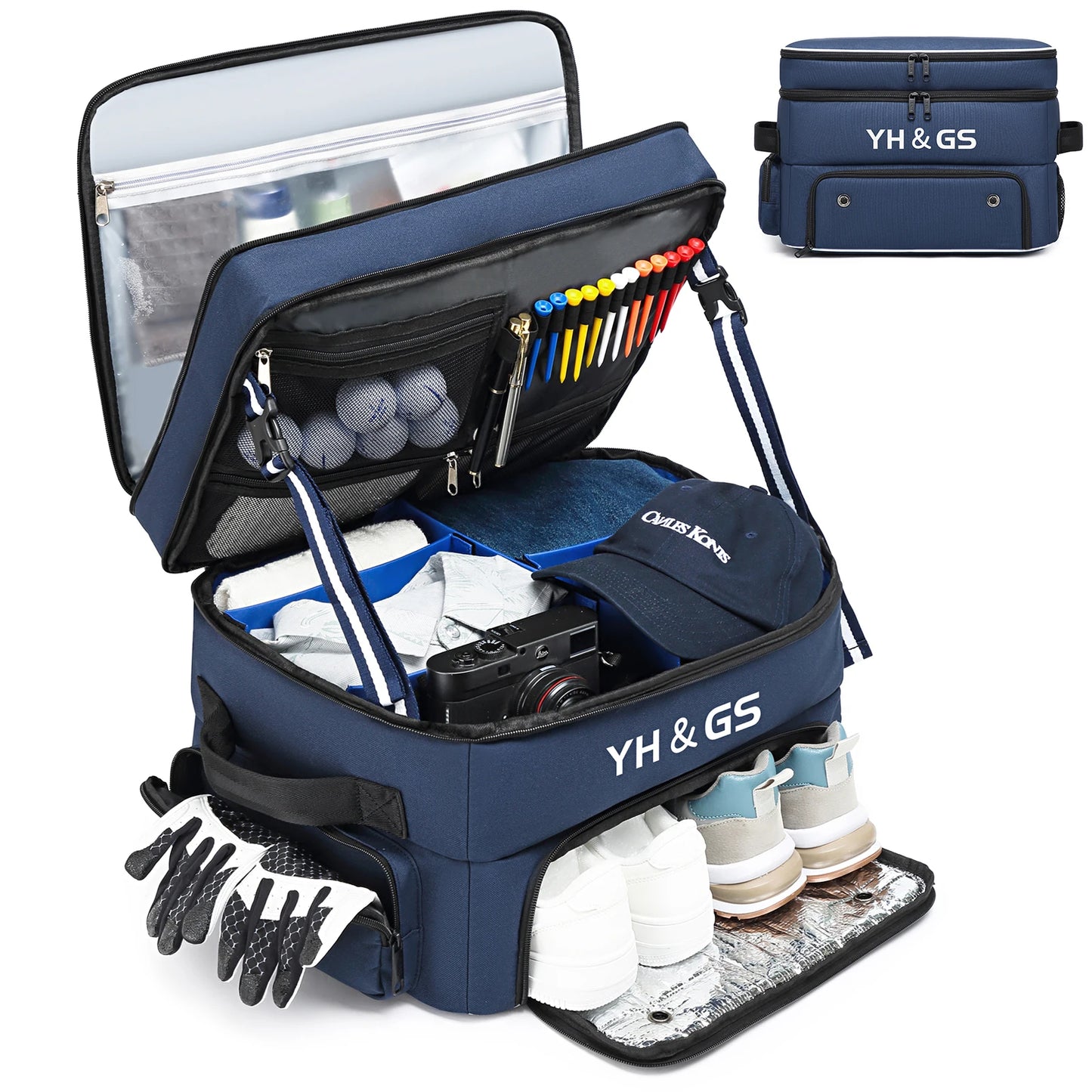 Golf Trunk Organizer Golf Shoes Bag With Large Golf Storage Box for Balls Tees Clothes Gloves Accessories ﻿with Shoe Compartment