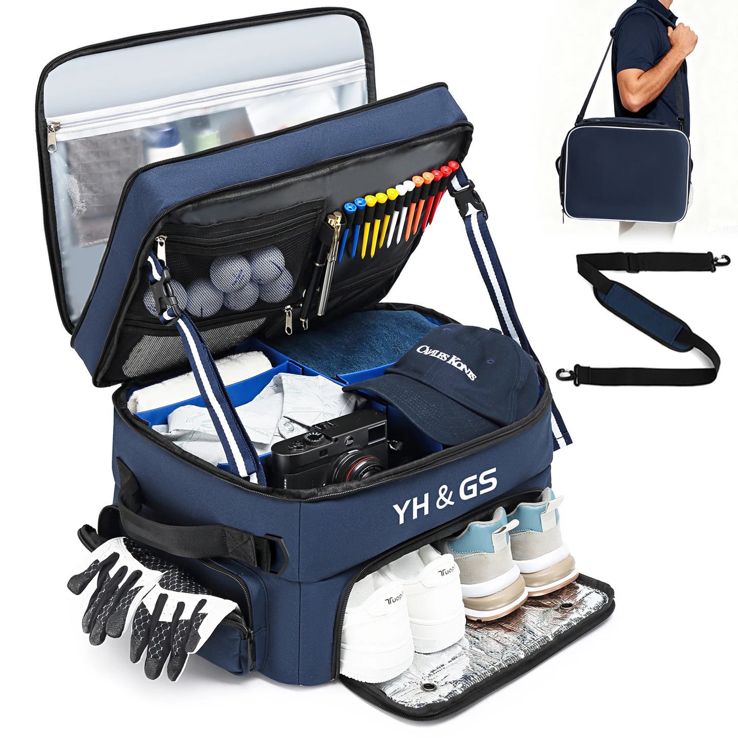 Golf Trunk Organizer Golf Shoes Bag With Large Golf Storage Box for Balls Tees Clothes Gloves Accessories ﻿with Shoe Compartment