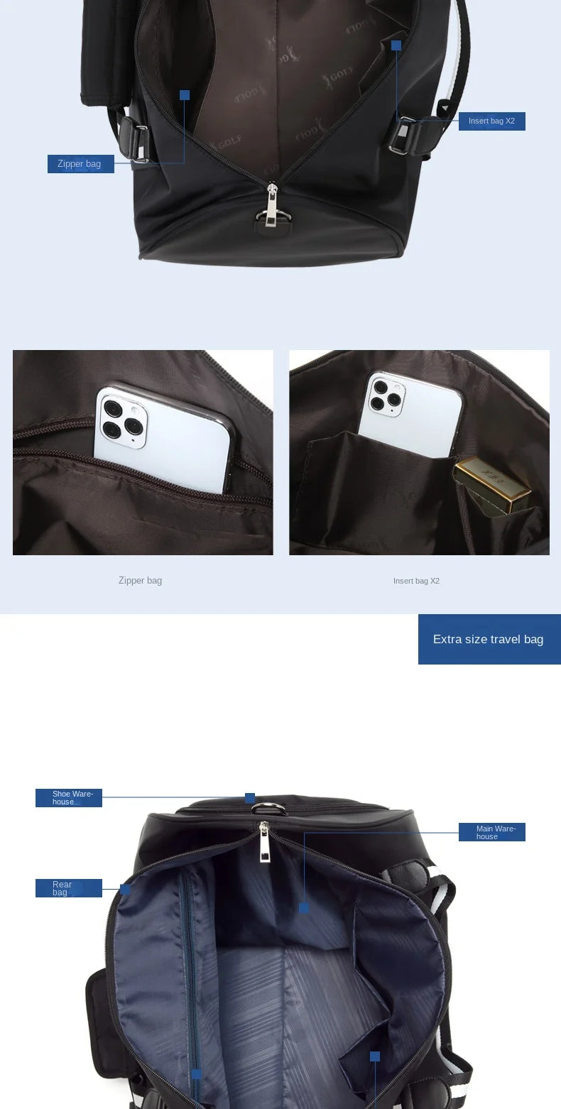 GOLF men's travel bag, short distance luggage bag, dry and wet separation fitness bag, backpack, business trip portable